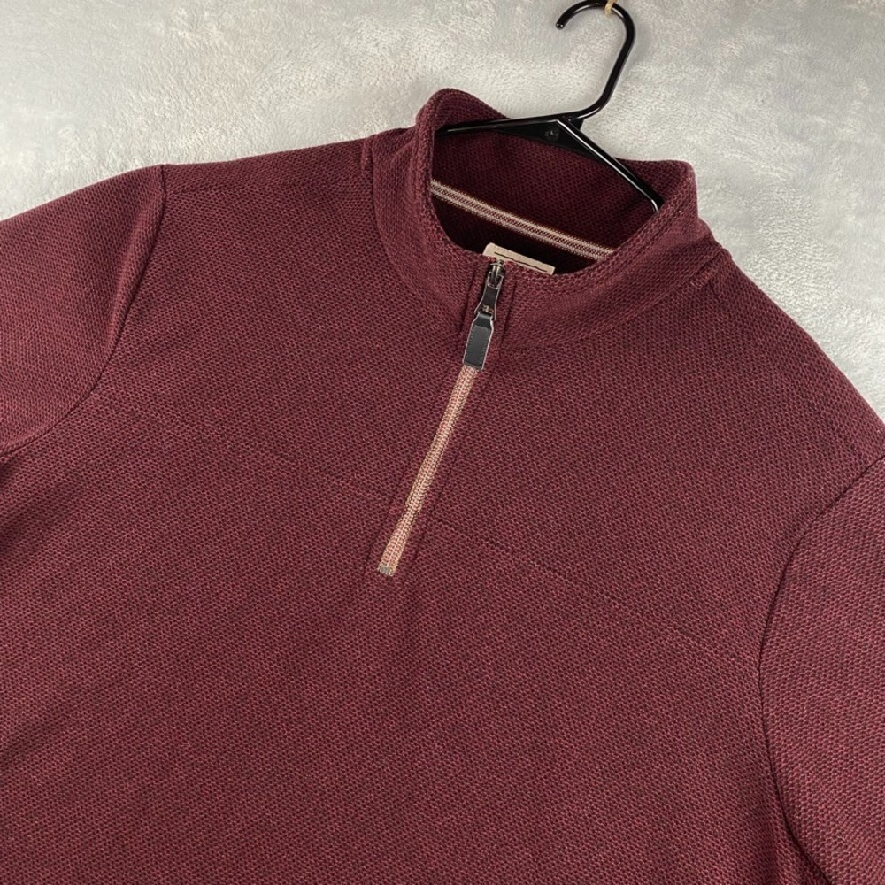 Grove & Hollow 1/4 Zip Pullover Mens XL Red Maroon Textured Fleece Sweatshirt